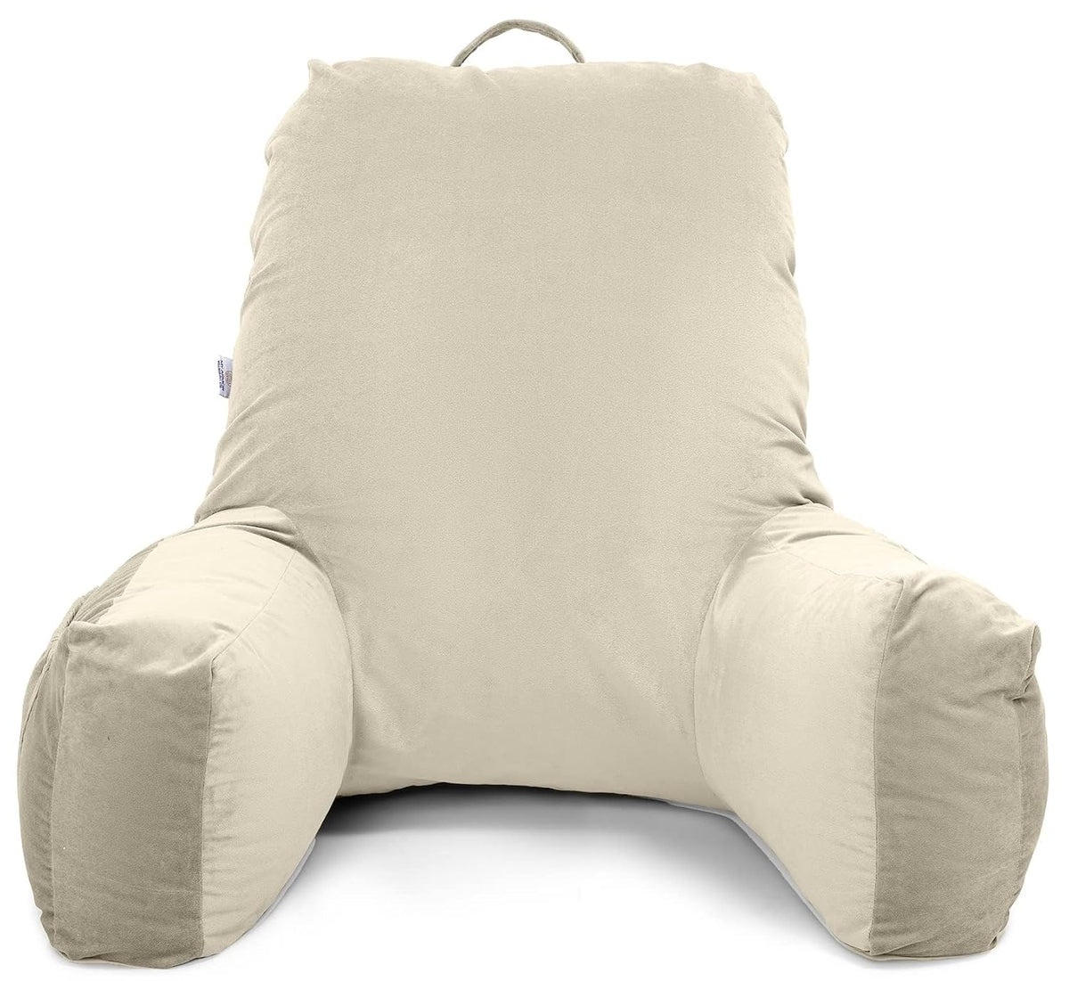 Backrest Pillow For Bed, Reading Pillow With Support Arms, Cream, King Size | Comfortable Back Support For Working, Watching TV In Bed, Premium Velvet Zipper Cover, Machine Washable