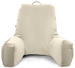 Backrest Pillow For Bed, Reading Pillow With Support Arms, Cream, King Size | Comfortable Back Support For Working, Watching TV In Bed, Premium Velvet Zipper Cover, Machine Washable