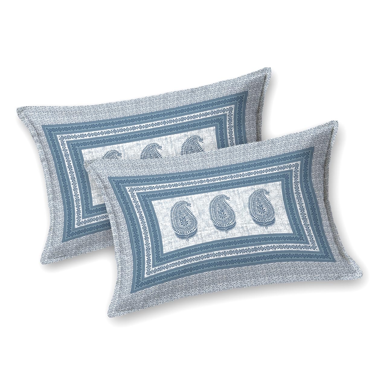 Cotton King Size Bedsheet With 2 Matching Pillow Covers - 90 X 108 Inches, Blue & Grey | Designer Printed Bedsheet Set - Naturally Soft, Breathable, & Skin-Friendly
