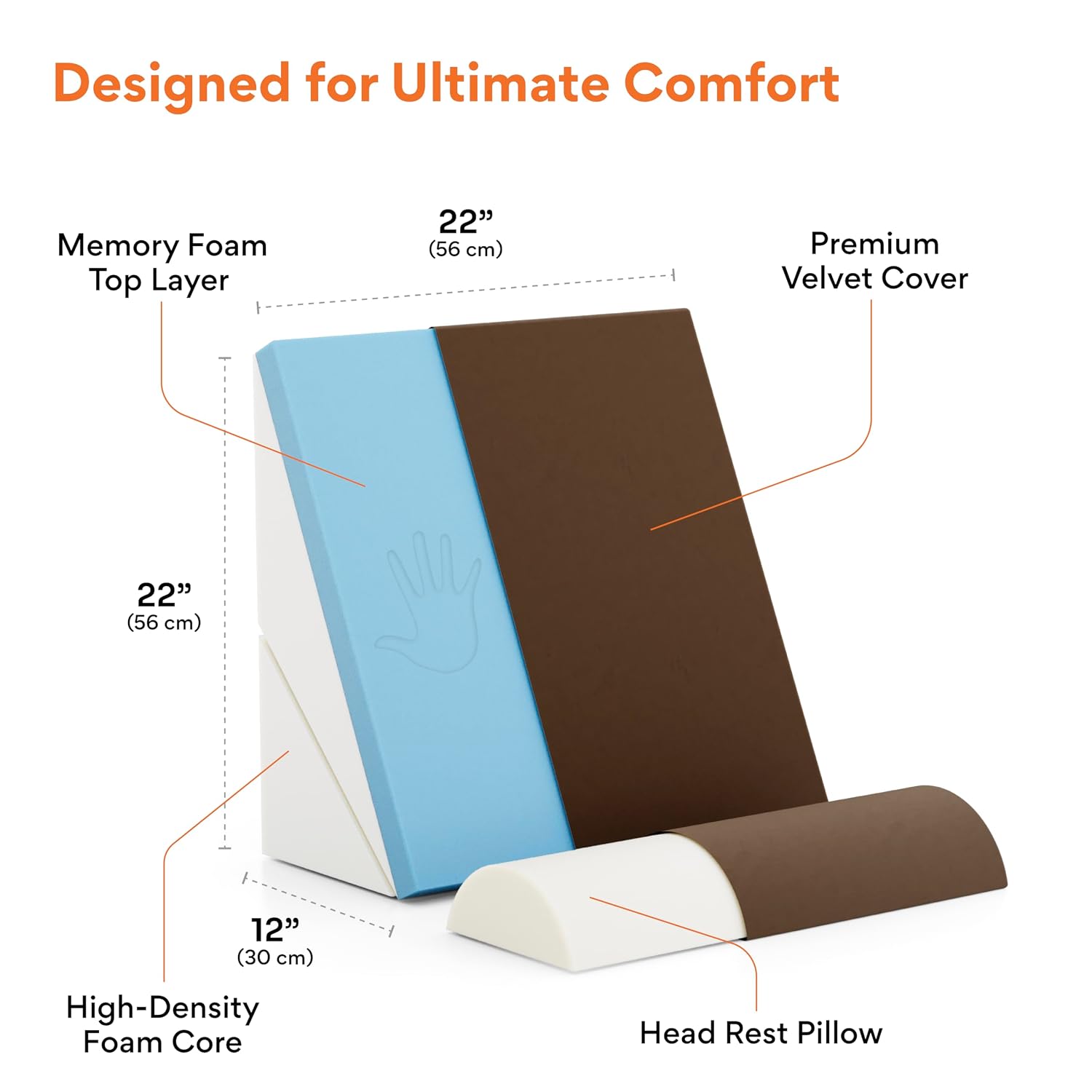 Adjustable Wedge Pillow, Memory Foam Pillow For Head, Back Support, Brown - 22 X 22 X 12 Inch | Wedge Cushion, Acid Reflux, Snoring, Gerd, Leg Elevation, Pregnancy | Comfortable Pillow