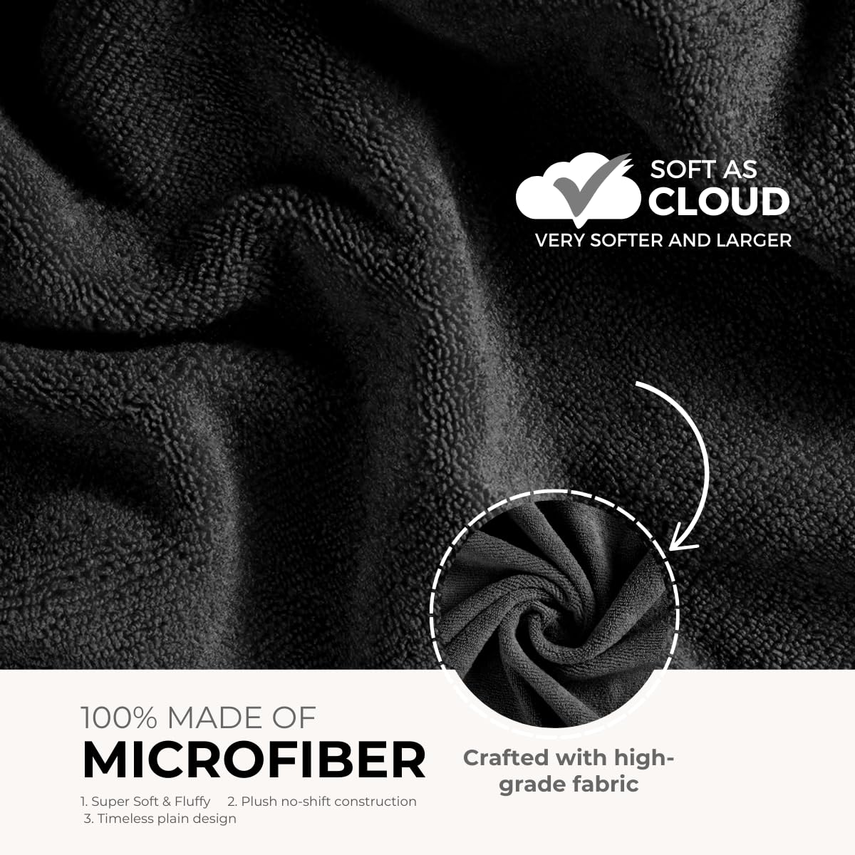 Black Gold The Finer Touch Premium Microfiber Bath Towels 800 Gsm | Lightweight Ultra-Soft Fade Resistant (Black) - 2 Pcs