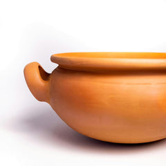 Exclusive Range Unglazed Clay Pot For Cooking & Serving Lid, Red-Ochre (Gerua) | Earthen Kadai - Mud Biryani Handi | Mitti Ke Bartan Mirror Shine 3.5 Liters, 1 Piece