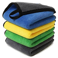 Auto Hub Heavy Microfiber Cloth For Car Cleaning And Detailing, Double Sided, Extra Thick Plush Microfiber Towel Lint-Free, 600 Gsm | Pack Of 4 (Multi Color)