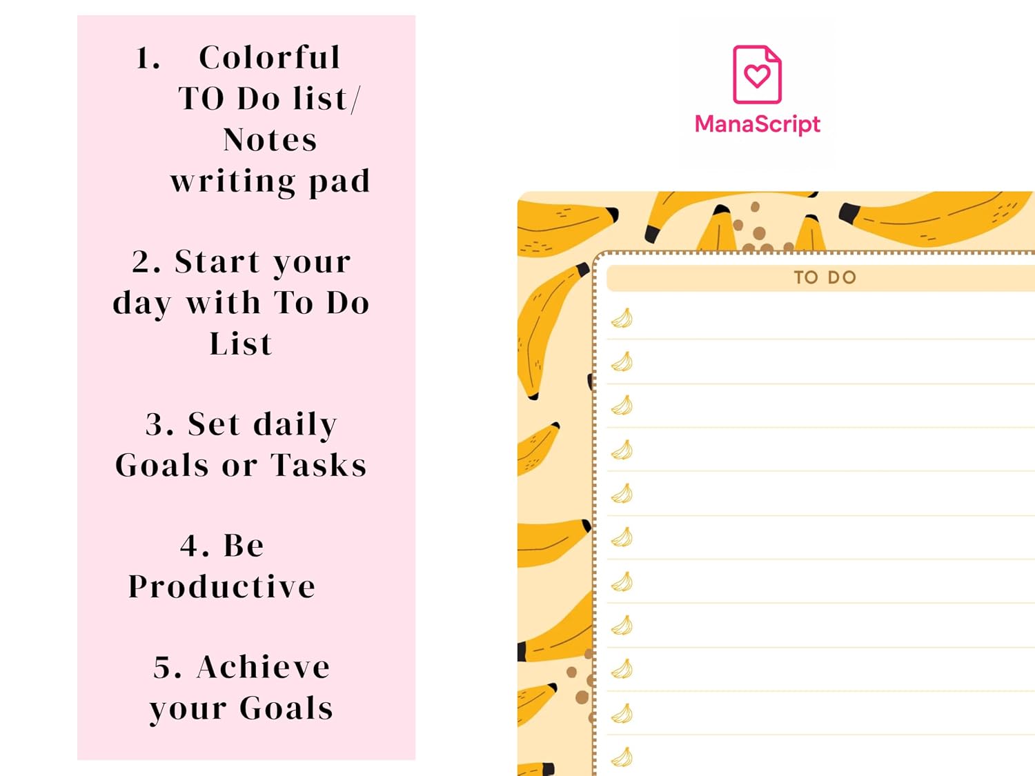 A5 Notes/To Do List Notepad, Beautiful Daily Checklist Pad, 50 Tear-Off Sheets (Banana) Pack Of 1