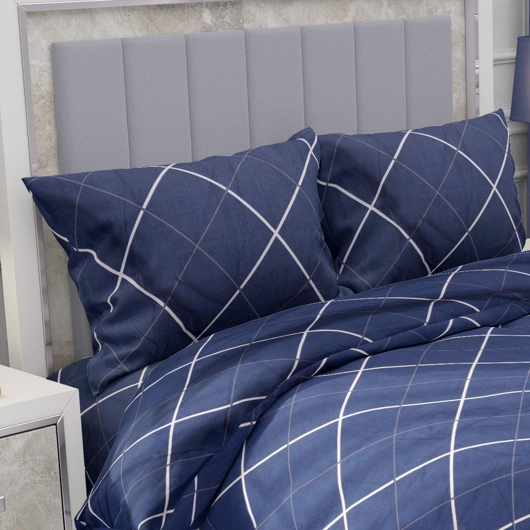 King Size Bedsheet For Double Bed With 2 Pillow Cover - 72 X 78 Inches, Navy Blue | Material Is Soft & Comfortable | All Around Elastic Fitted Bedsheet