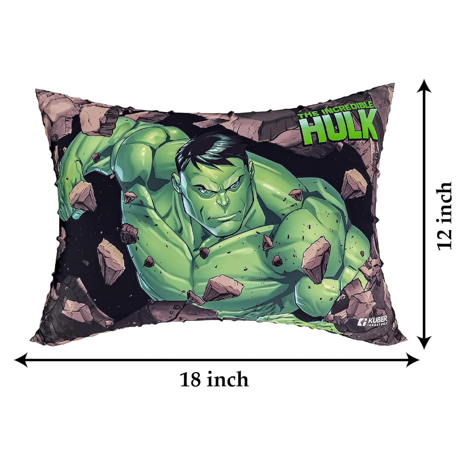 Marvel Hulk Printed Pillow For Sleeping, Green - 12 X18 Inches | Cozy & Fluffy Super Soft Pillow | Suitable For All Sleepers, Multipurpose & Comfortable, Breathable - Pack Of 1