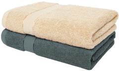 Cloth Fusion 100% Cotton Bath Towels 500 Gsm Large Size Set Of 2, Ultra Soft Bath Towel For Women & Men (Grey & Beige)