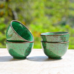 Studio Pottery Ceramic Dinner Serving Bowls Set Of 4 - 200ml Each, Seaweed Green | Vegetable & Dessert Serving Bowls - Ceramic Katoris