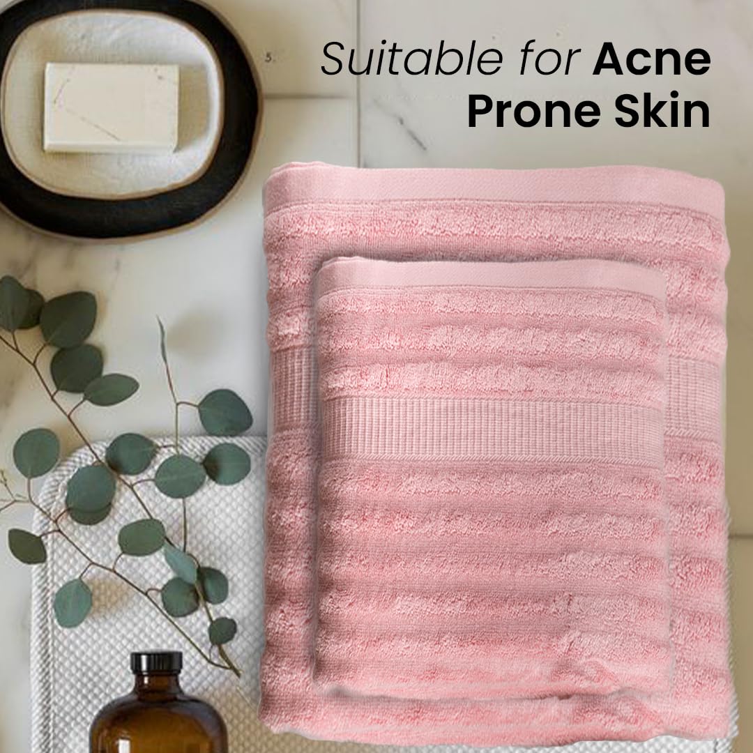 Mush 100% Bamboo Face & Hand Towel 450 Gsm | Ultra Soft, Absorbent, Quick Dry Towels For Facewash, Gym, Pool, Sports, & Travel - Pink (Pack Of 2)