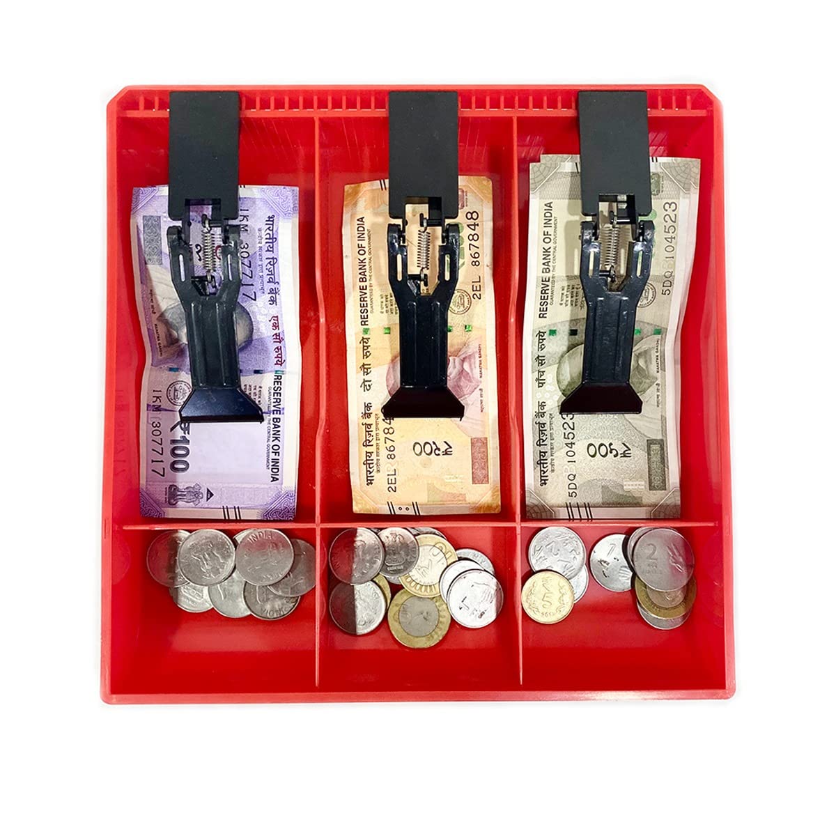 Abs Plastic Cash Drawer 3 Bills 3 Coins Abs Cashier Storage Box For Super Markets, 9.6 X 9.6 X 1.4 Inch, Plastic, Colour - Red