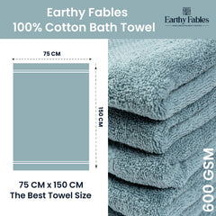 Earthy Fables Premium Bath Towel 600 Gsm | 100% Combed Cotton Ultra Soft, Quick Dry & Highly Absorbent For Home, Travel And Acne-Prone Skin (Aqua) Set Of 2