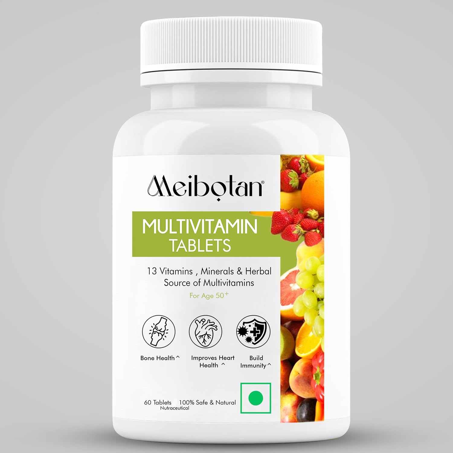 Meibotan Multivitamin For Men & Women, With Zinc, Vitamin C, D3, Multiminerals & Ginseng Extract, Enhances Energy, Stamina & Immunity For Age 50+ | 60 Tablets 100gm 0.2lbs