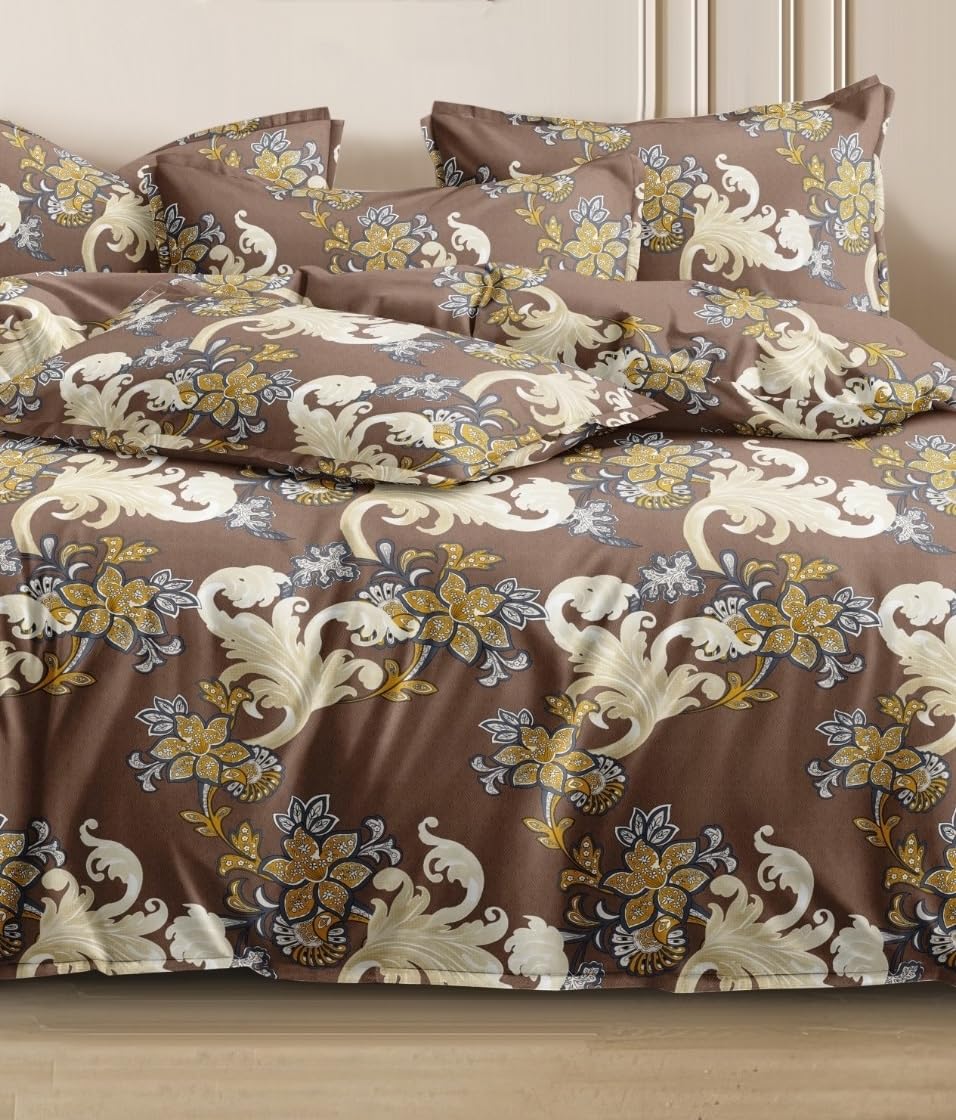 Double Bedsheet For King Size With 2 Pillow Cover + Comforter (72 X 78 Inches, Brown) | Super Soft Glace Cotton Elastic Fitted All Around | Soft To Touch & Light Weight