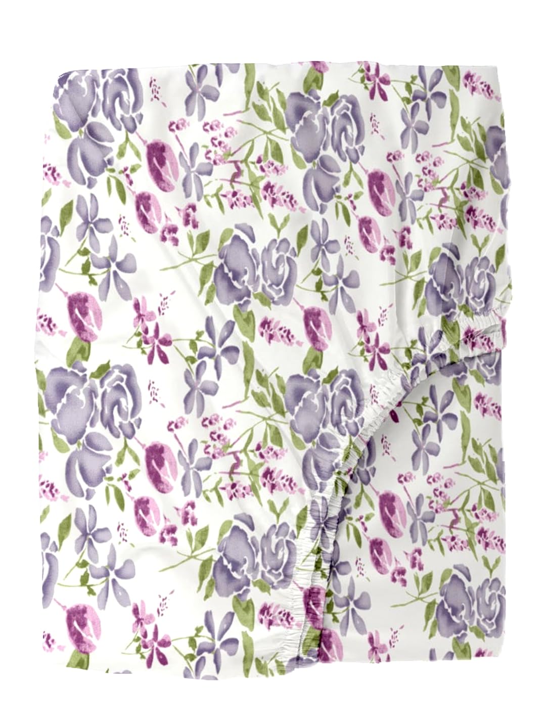 Queen Size Elastic Fitted Bedsheet With 2 Pillow Covers (Size 60 X 78 Inches) White & Lilac | Good For Home, Hotel, Villa, Resort & Guest House Bedsheets