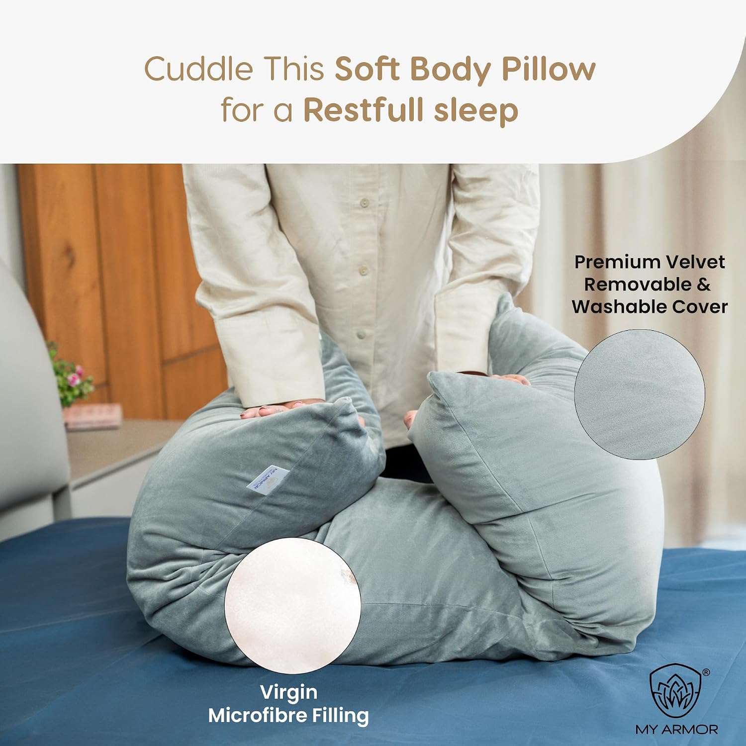 Microfiber Body Side Pillow For Sleeping For Pregnancy, Grey - 53 X 16 Inches | Long Cuddle Pillow For Hugging, Relaxing, Washable, Premium Velvet Outer Cover - Multipurpose Pillow