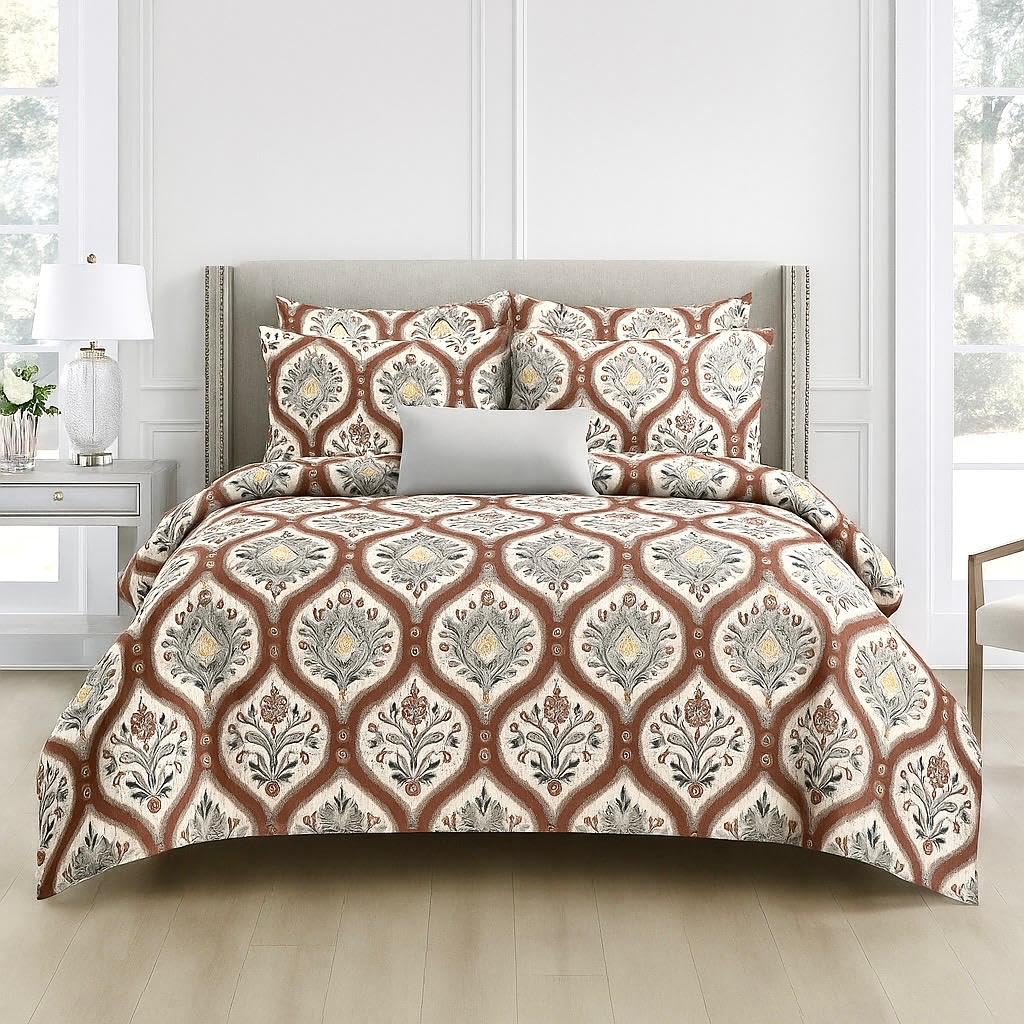 Cotton Queen Size Printed Double Bedsheet With 2 Pillow Covers For Home | 90 X 100 Inches, Beige & Brown - Beautiful Bedsheet Set | Perfect For Gifting Wedding, Anniversary
