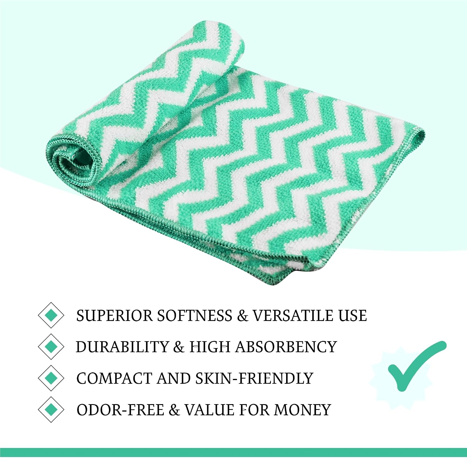 Kuber Industries Super Absorbent & Reusable Microfibre Face Towel 1300 Gsm (Zig Zag Green) - Pack Of 12