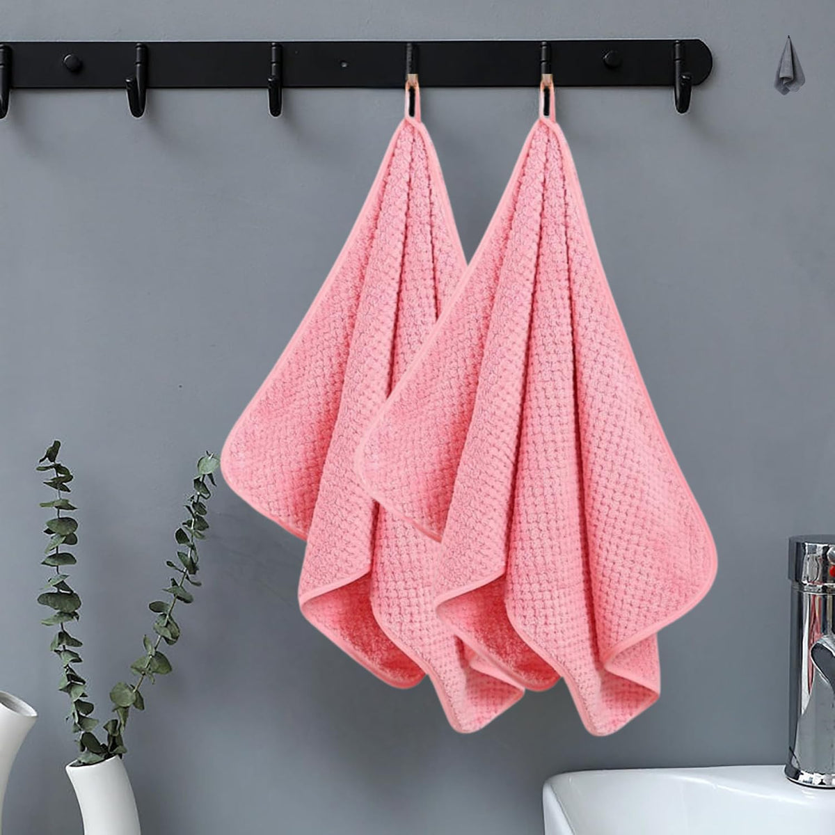 Linear Microfiber Hand & Face Towel Small Size 300 Gsm | Towel For Men, Women & Babies Ultra Soft Absorbent & Quick Dry Towels For Gym, Travel (Pink)- Pack Of 2