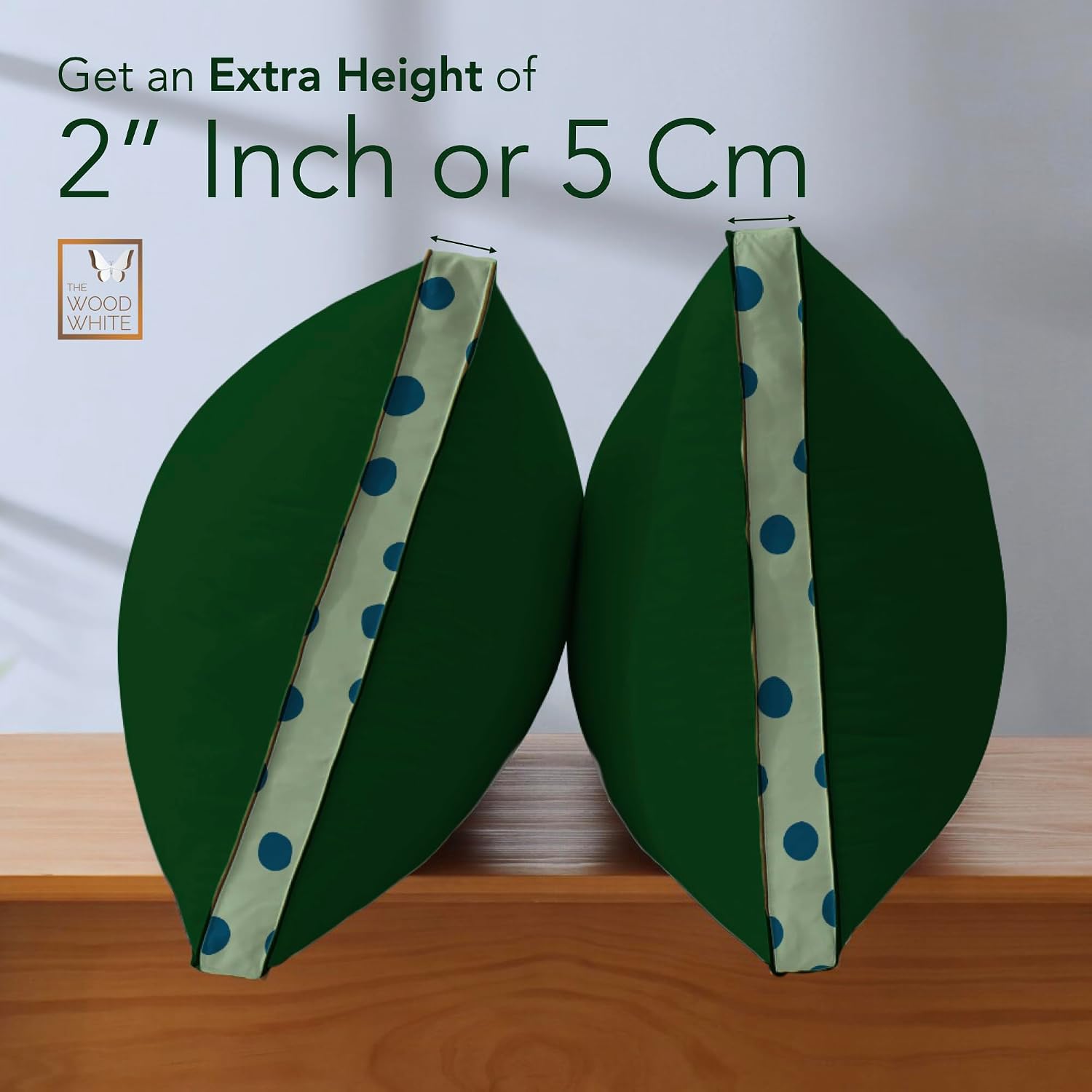 Soft Microfiber High Loft Pillow, Neck Support, Sleep Well In 43 X 69 Cm | Printed Gusset Of Extra 5 Cm Height For Soft Comfortable Sleep, Green Dots | Bed Pillow, Supportive - Set Of 2