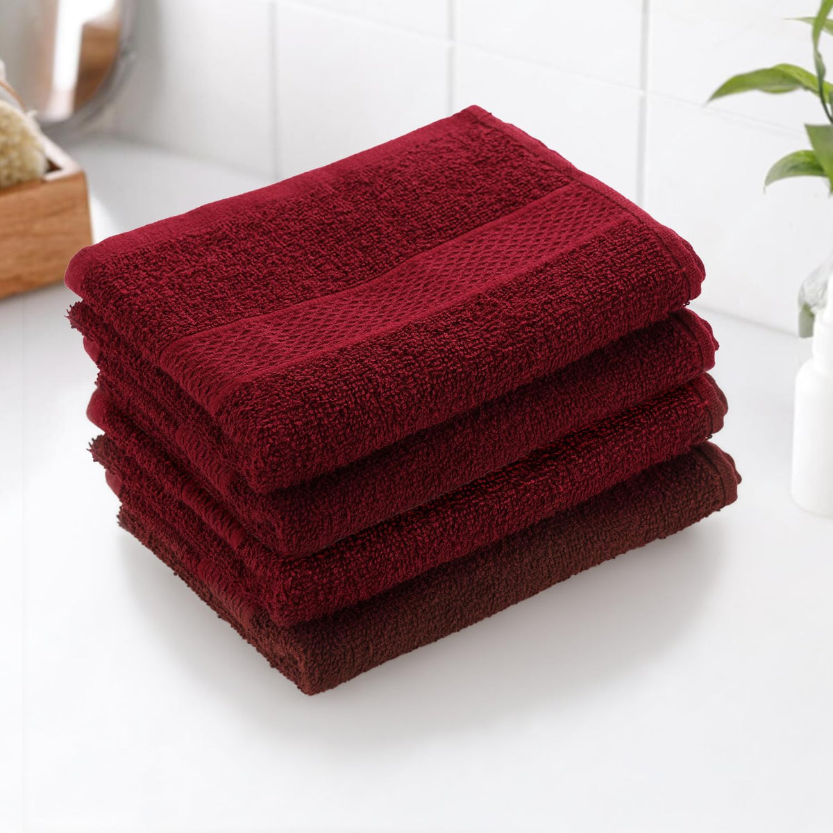 Earthy Fables Basic Hand Towel 800 Gsm | Pure Carded Cotton, Soft, Absorbent, Quick Dry & Skin-Friendly Towel - Pack Of 4 (Wine)