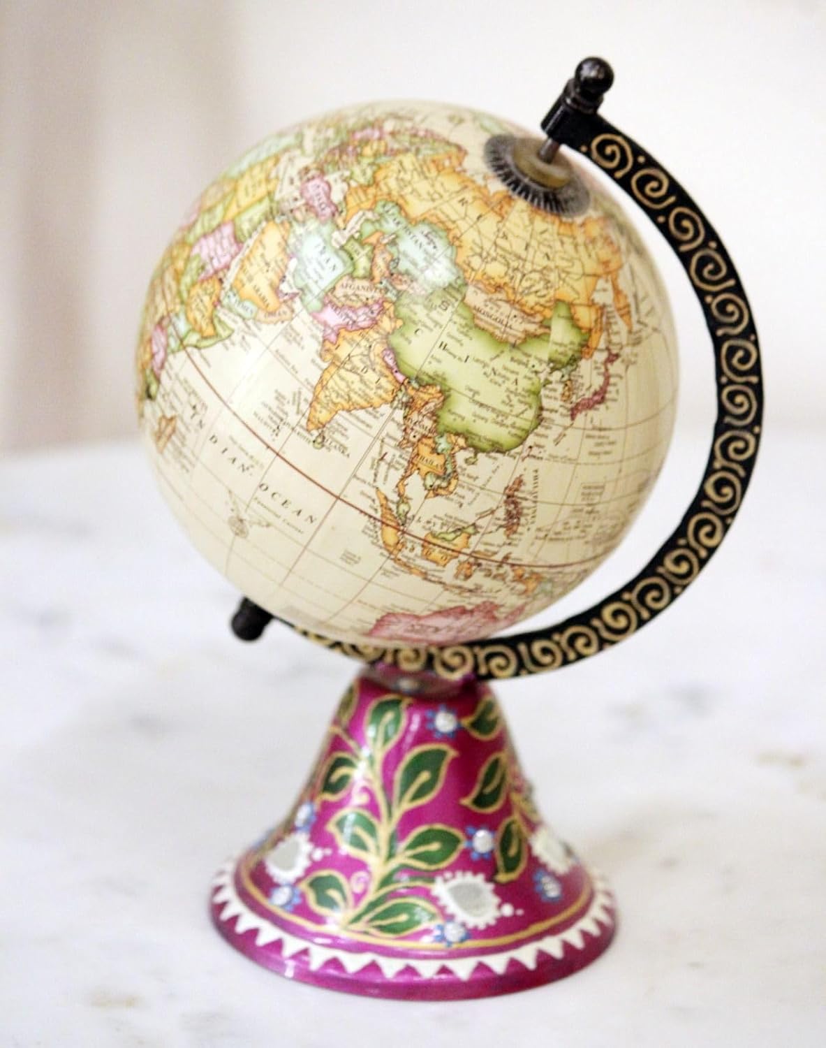 World Globe With Printed Cylindrical Stand For Home Decor & Showpiece, Office Decor, Birthday Gift & Studio Decoration (White, 5 X 5 X 8) Pack Of 1
