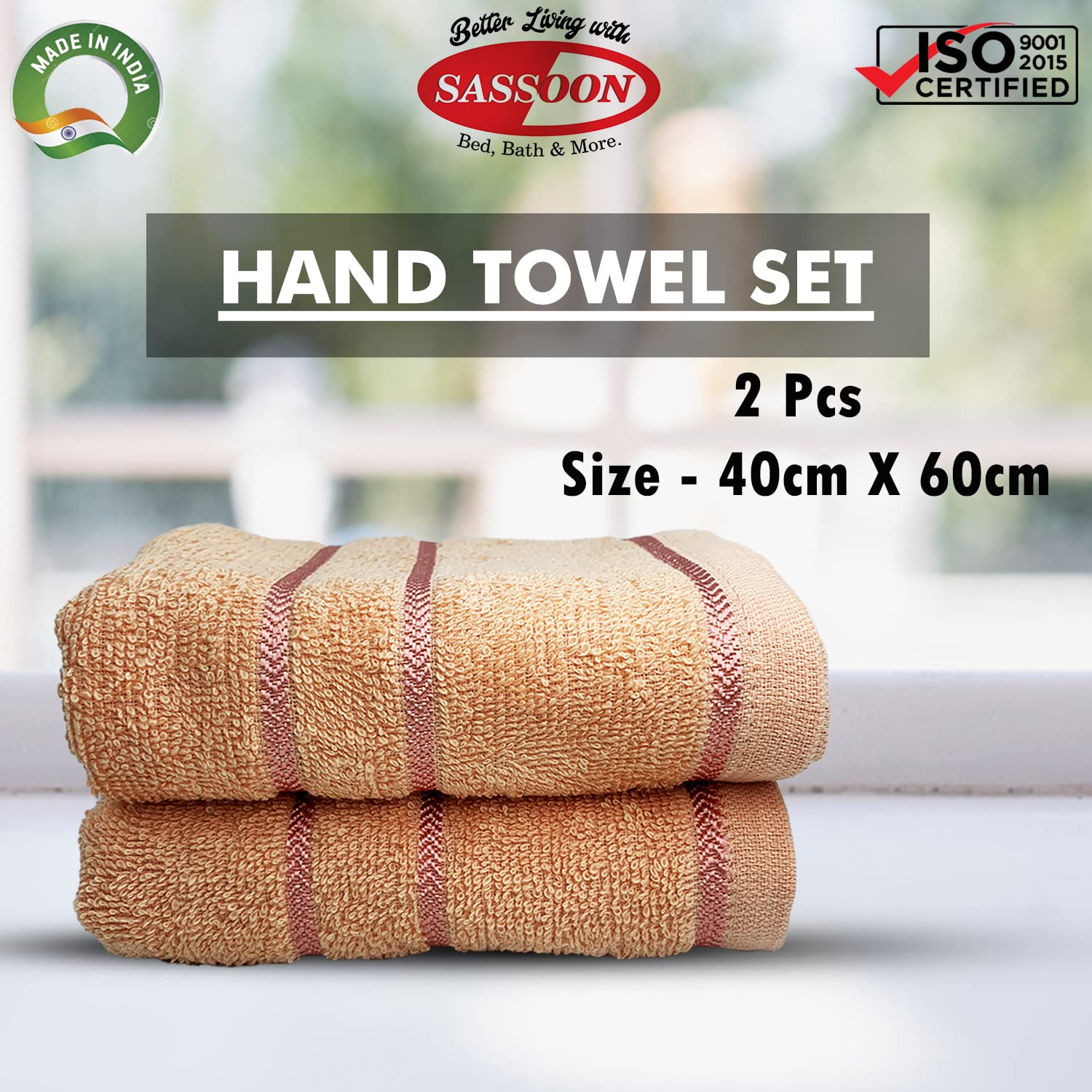 Sassoon Melrose 100% Cotton Hand Towel 400 Gsm | Highly Absorbent, Soft Material Perfect For Daily Use (Clay) -2 Piece