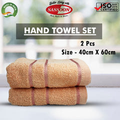 Sassoon Melrose 100% Cotton Hand Towel 400 Gsm | Highly Absorbent, Soft Material Perfect For Daily Use (Clay) -2 Piece