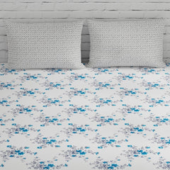 Queen Size Cotton Bedsheet With 2 Pillow Covers - 88 X 96 Inches, Cyan Blue & Grey | Perfect Floral Printed Bedsheet | Soft, Breathable & Comfortable