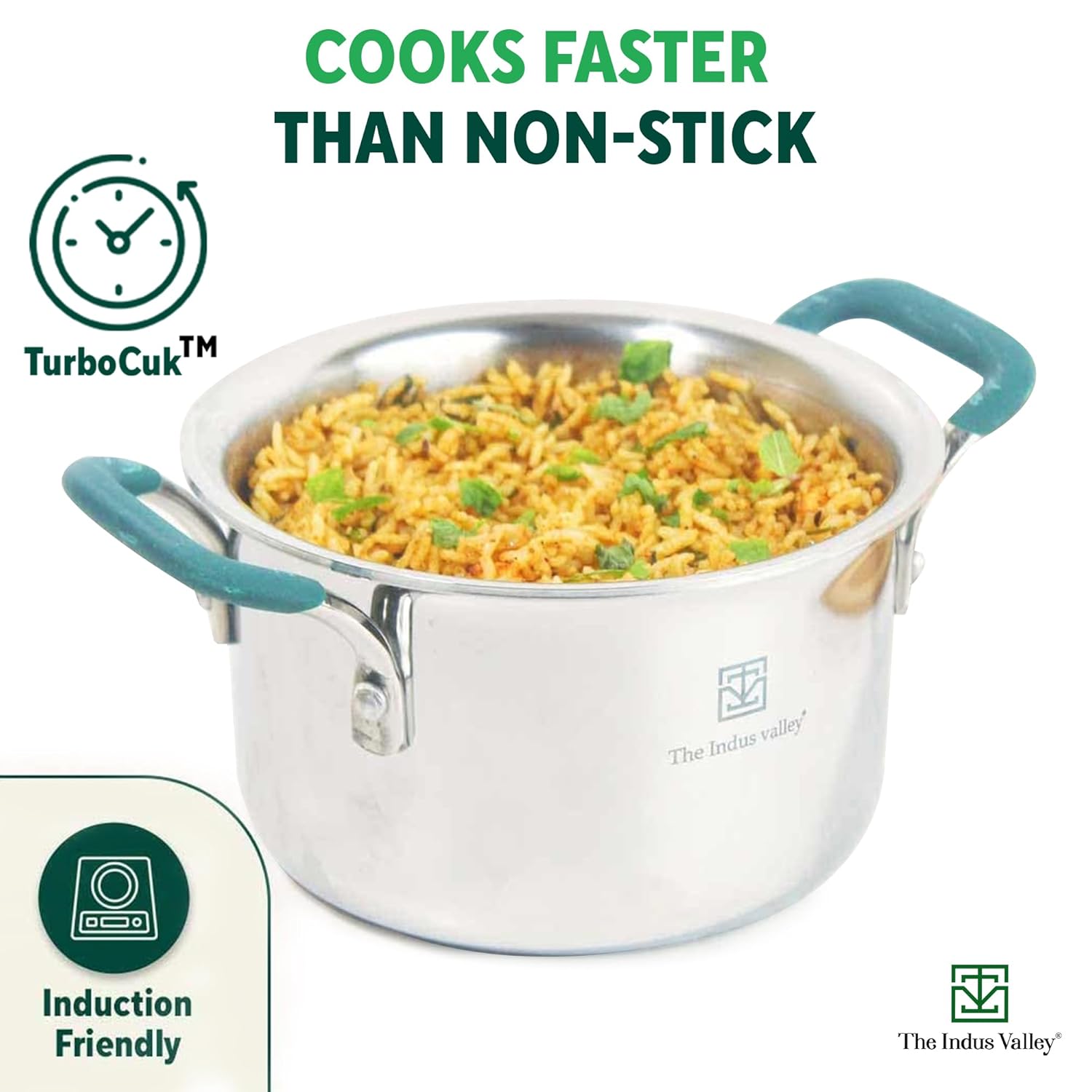 Triply Stainless Steel Stock Pot Or Biryani Pot Or Casserole With Free Wooden Spatula | Medium, 21.6cm, 8.5 Inch, 2.9 Liter, 1.4 Kg - Induction Friendly, Non-Stick 3-Layer Body, 100% Toxin-Free