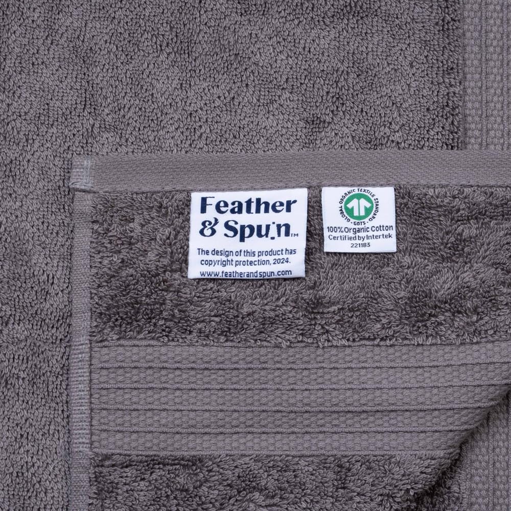 Feather & Spun Organic Cotton Lavender Fragrance Hand Towel 500 Gsm | Anti Microbial Fade Resistant Double Needle Stitch Hand Towel (Charcoal Stone) - Pack Of 2