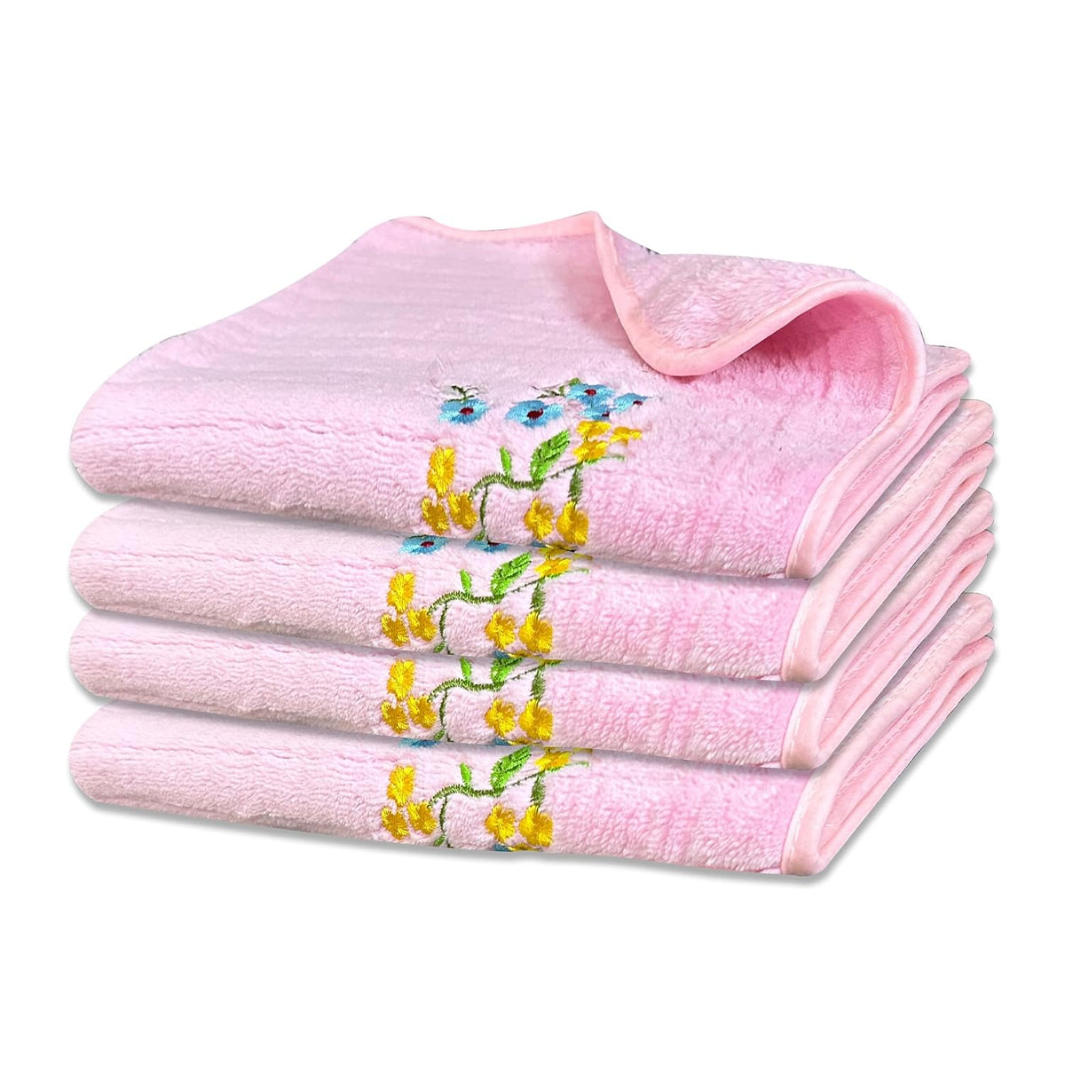 Enrich Homes Hand Small Towels 600 Gsm | Soft Microfiber Face Towels For Men & Women Kitchen & Bathroom Towel Set (Baby Pink)- Set Of 4