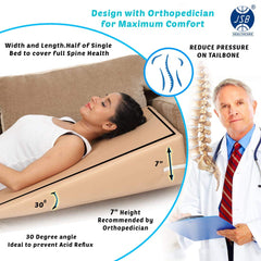 Bed Wedge Pillow, Orthopedic Back Cushion For Sleeping, Peach - XL Size | For Neck & Back Pain Support - Ideal For Acid Reflux, Gerd, Post Surgery, Anti Snoring, Maternity, Model No - BS34