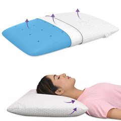 Memory Foam Pillow, Thin Size With Cooling Crystal, White - 4 Inch | Ortho Pillow For Sleeping, With Removable Breathable Cover | Portable, Lightweight, Adjustable - Pack Of 1