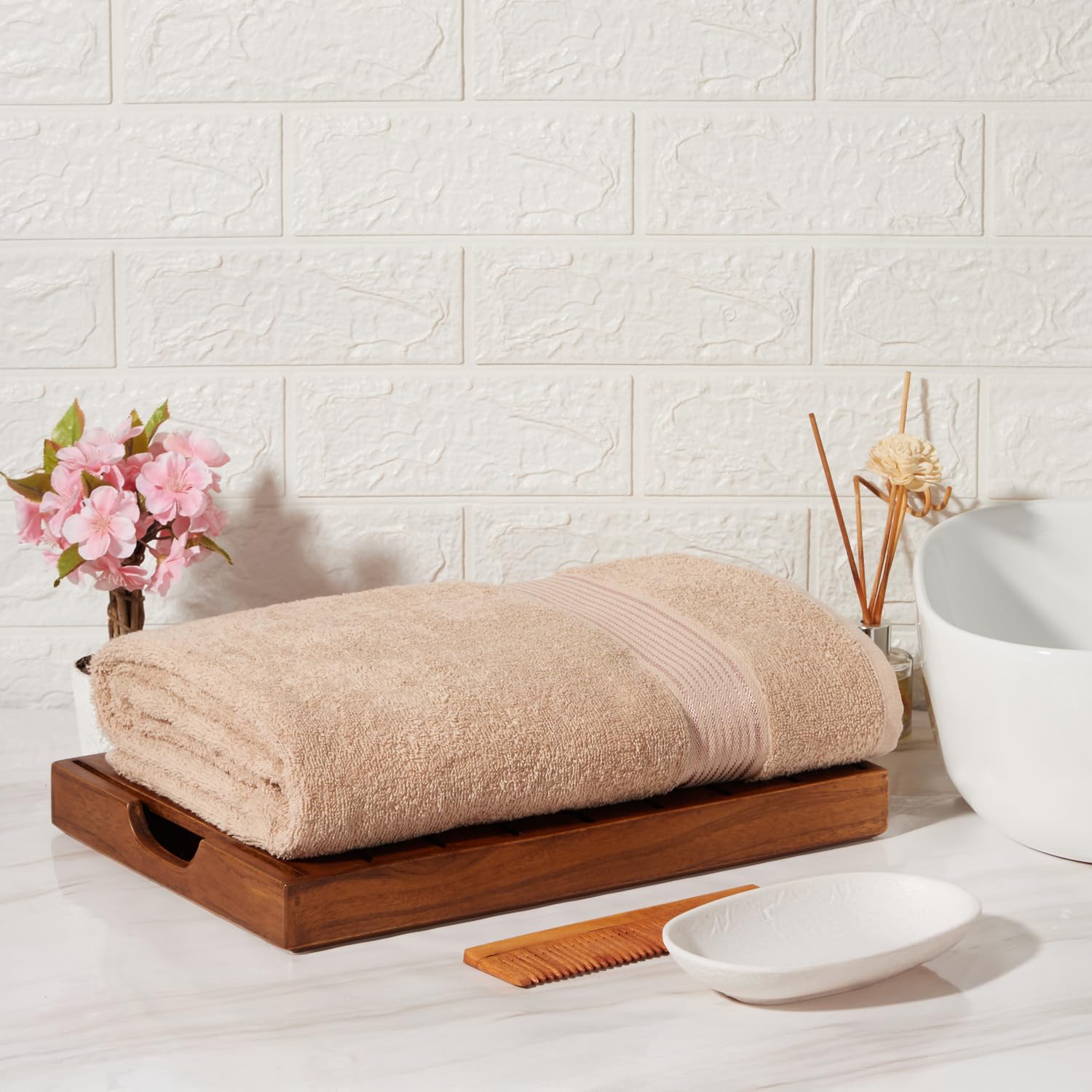 Kopa Quick Dry 100% Cotton Soft Terry Bath Towel 380 Gsm | Quick Dry 100% Cotton Super Absorbent, Lightweight (D'Ross) Bath Towel (Taupe)
