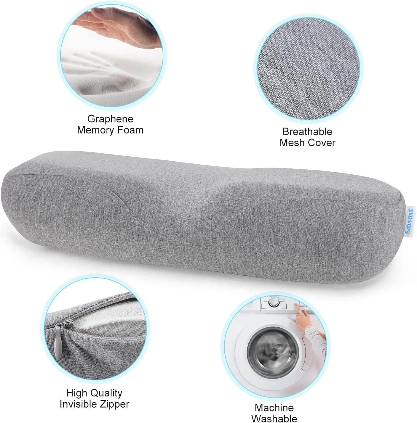 Memory Foam Neck Roll Pillow For Stiff Neck Pain Relief, Grey - 18 X 7.5 X 5 Inch | Cervical Neck Pillow For Sleeping, Neck Support Pillow | Bolster Pillow For Bed Side Sleepers