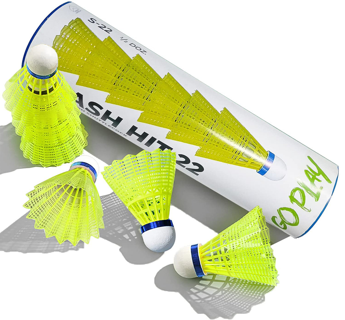 Strauss Smash Hit-22 Nylon Shuttlecock Stable Flight , Fast Recovery , Medium Speed | Yellow , Pack Of 6