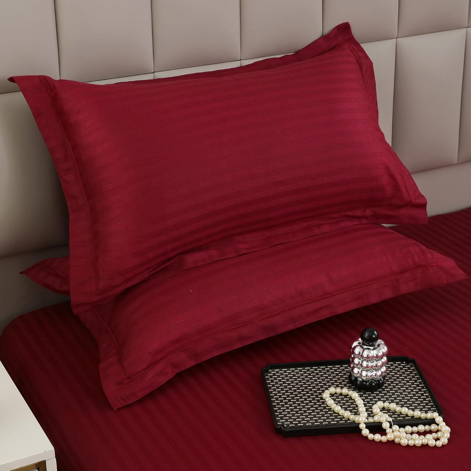 Cotton Satin King Size Bedsheet With 2 Pillow Covers - 108 X 108 Inches, Maroon | Super Soft, Durable & Elegant Solid Design For Bedroom Decor
