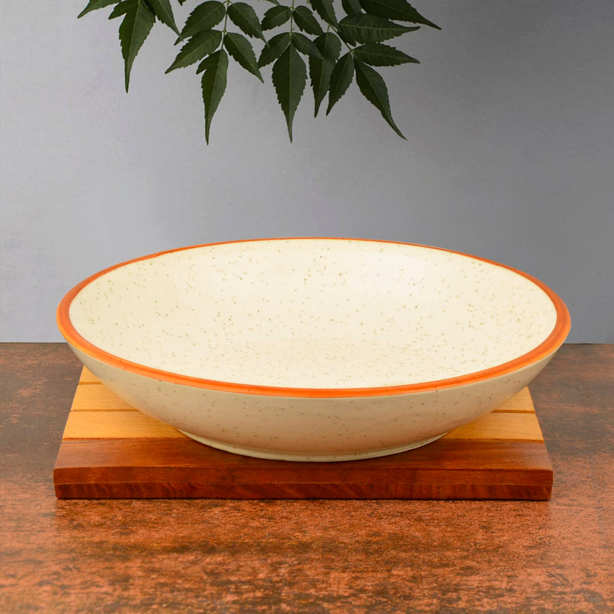 Studio Pottery Matt Finish Ceramic Serving Bowl - Off White & Brown, Diameter – 21 Cm, 500ml | Rice & Salad Bowl - Snack Bowl, Vegetable & Pasta Serving Bowl