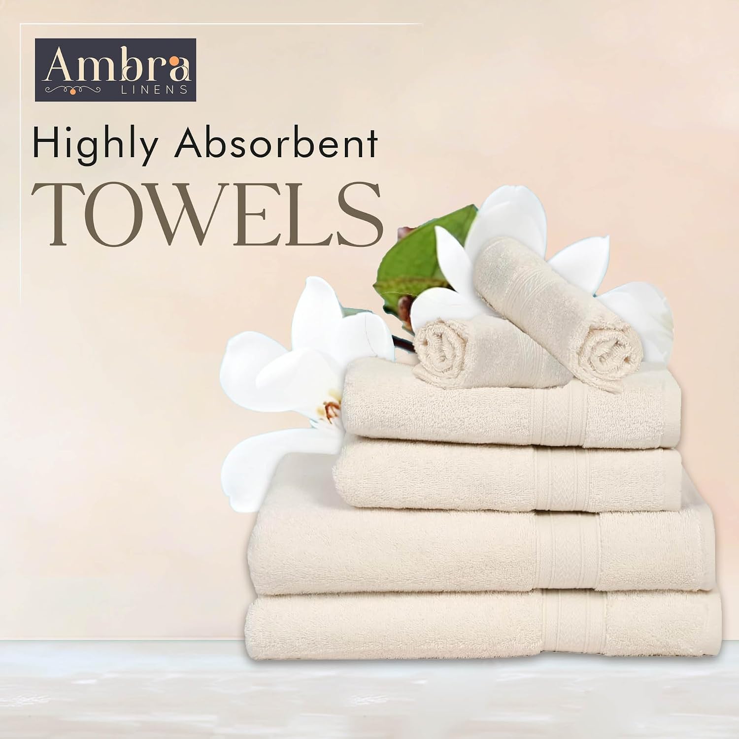 Ambra Linens 500 Gsm Highly Absorbent Towels Set 100% Cotton Soft & Plush All Seasons Use Large Everyday Use Durable Face, Bath & Hand Towels (6 Pieces Towel Set, Cream)