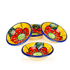 Hand Painted Floral Round Ceramic Dip Bowls Set Of 4 - Multicolor | Chutney Bowls - Ketchup Bowls