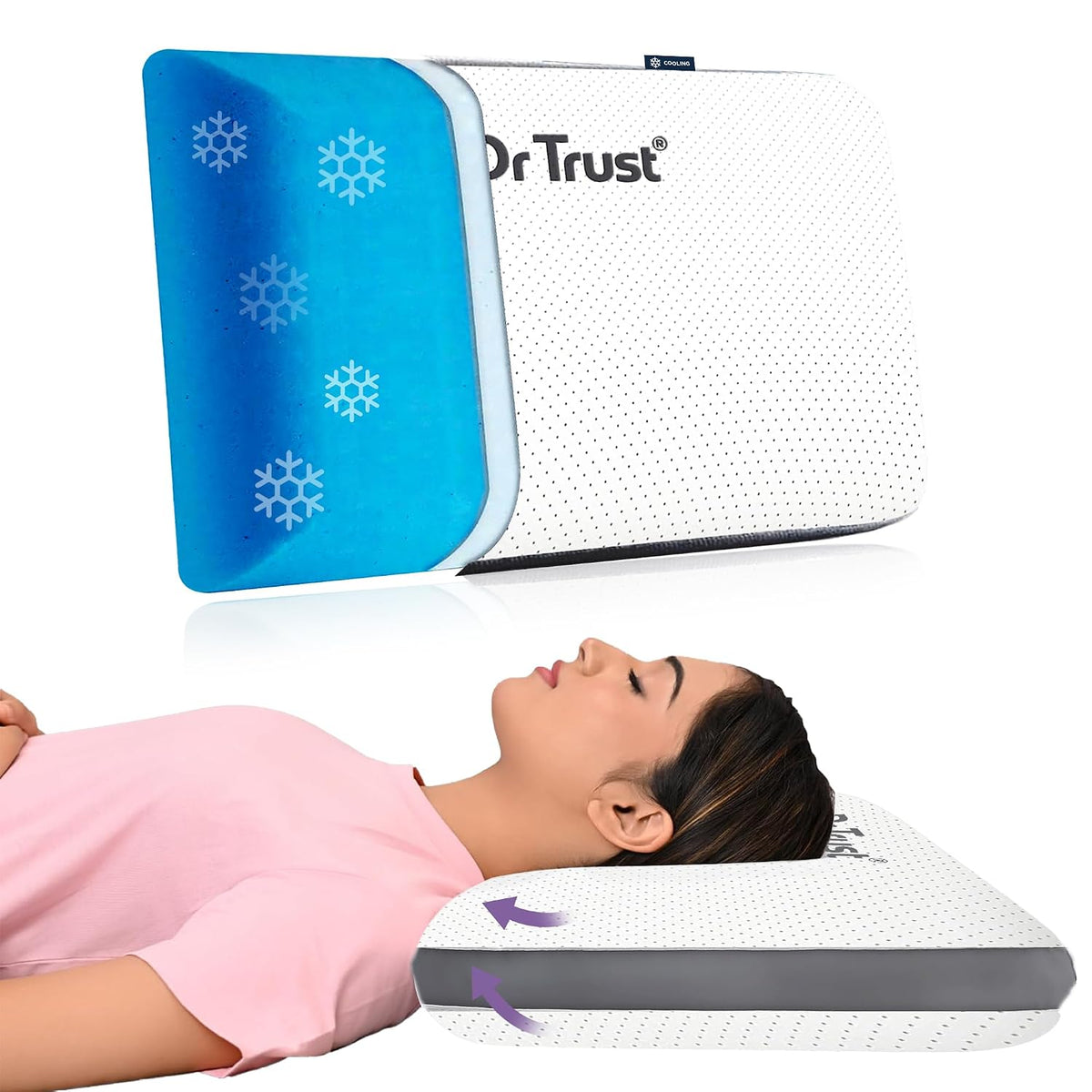 Orthopedic Cooling Gel Memory Foam Pillow For Cervical & Neck Pain Relief | Soft Contour Cushion Support For Spine Alignment & Back Pain | Ultimate Support & Comfort, Soft Pillow