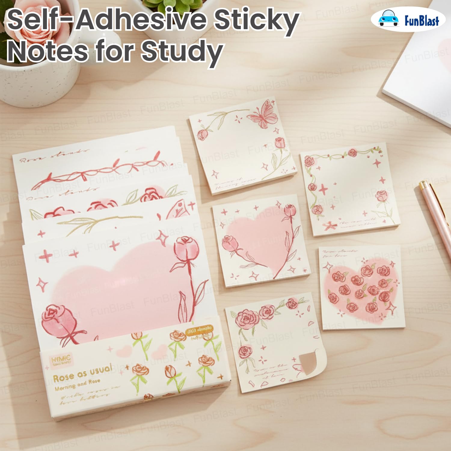 Morning & Rose Sticky Notes –200 Sheets Kawaii Memo Pads | Notes For Study, Writing, Planning