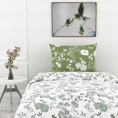 1 Single Bedsheet & 1 Pillow Cover - 54 X 84 Inches, Sage Green & White | Coordinated Look For Your Bedding | Durable & Easy To Maintain