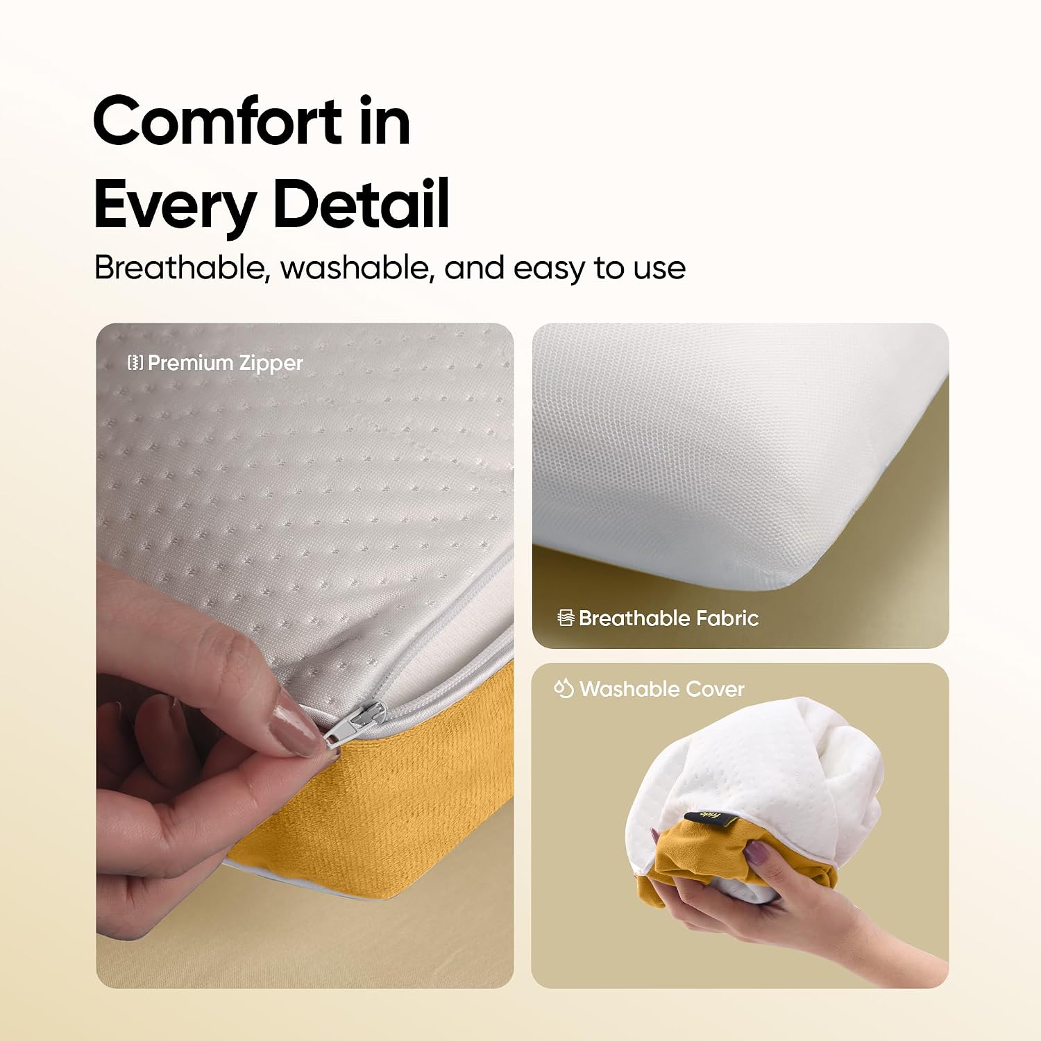 Sleep Plus Memory Foam Pillow, Ergonomic Support For Back & Side Sleepers | White, Durable, Hypoallergenic & Breathable Cool Pillow | For Everyday Use & Neck, Shoulder Pain, Washable Cover