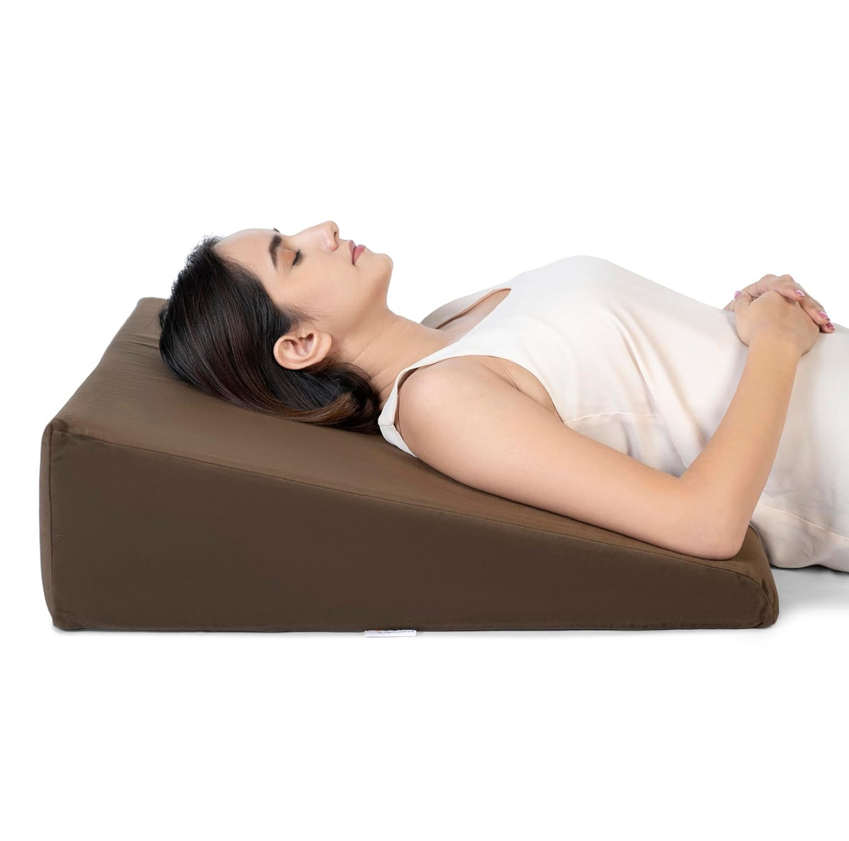 Wedge Pillow Memory Foam For Back Support, Velvet Brown, Large Size - 7 Inch | Wedge Cushion, Acid Reflux, Snoring, Gerd, Leg Elevation, Pregnancy | Removable Cover, Breathable Soft Pillow