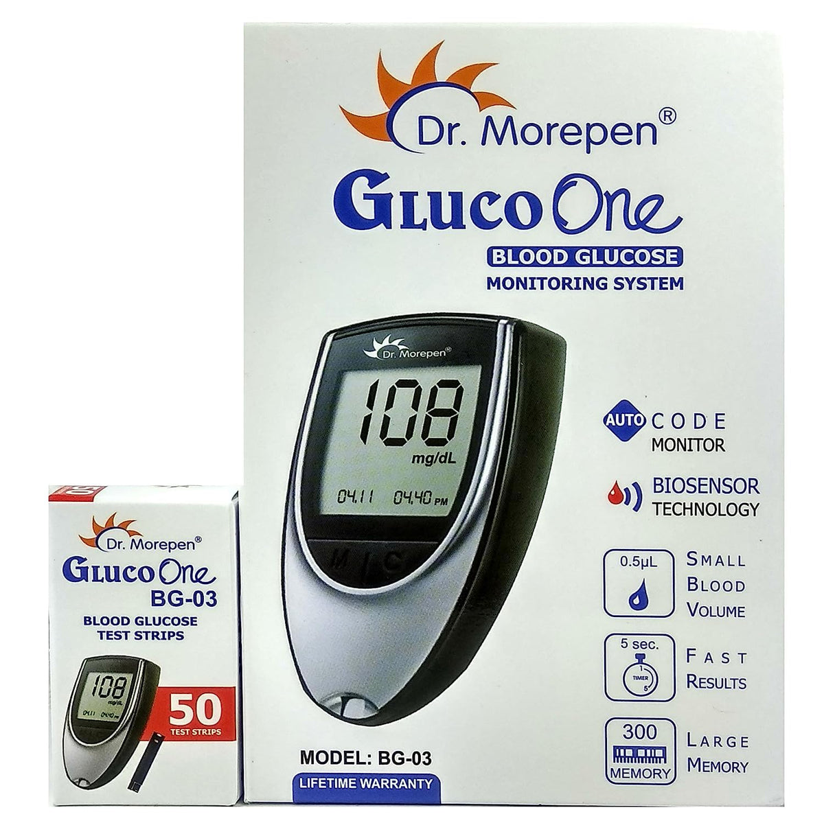 Dr. Morepen GlucoOne Blood Glucose Monitor Model BG-03 with 50 Strips