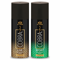 St. John Cobra Long Lasting Live & Sports Deodorant Spray 300ml 10.1 Fl.oz. Pack Of 2 | Perfect Gift For Husband