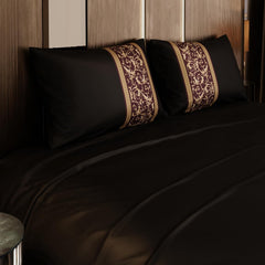 Bedsheet For Super King Size Bed With 2 Matching Pillow Cover - 108 X 108 Inches, Black & Gold | Ideal For Healthy Skin & Hair | 100% Premium Fabric Is Lightweight, Soft & Comfortable