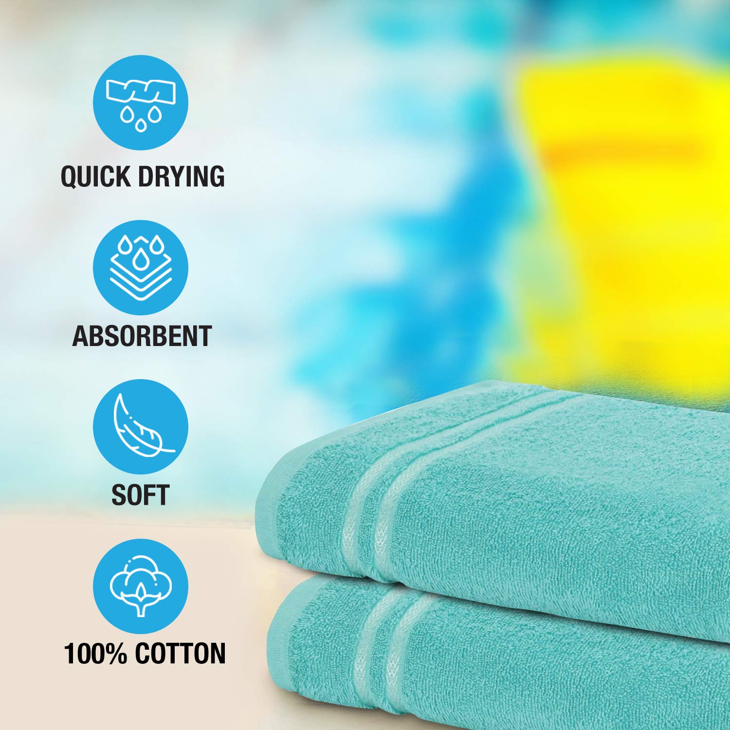 Welspun 100% Cotton Quick Dry Bath Towel 450 Gsm | High Absorbency Super Soft, Fast Drying Bath Towels Large Size (Green)