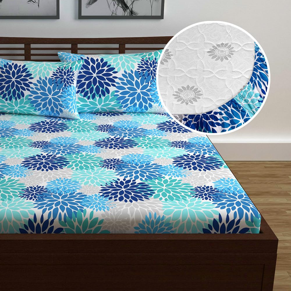 Double Bedsheet For Queen Size With 2 Pillow Covers - 60 X 78 Inches, Multicolor | All Around Elastic Fitted Soft, Lightweight & Breathable Cotton Bedsheet